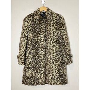 J.Crew EUC Women Leopard Print Wool Blend Car Coat Brown Petite 0P Hidden Button